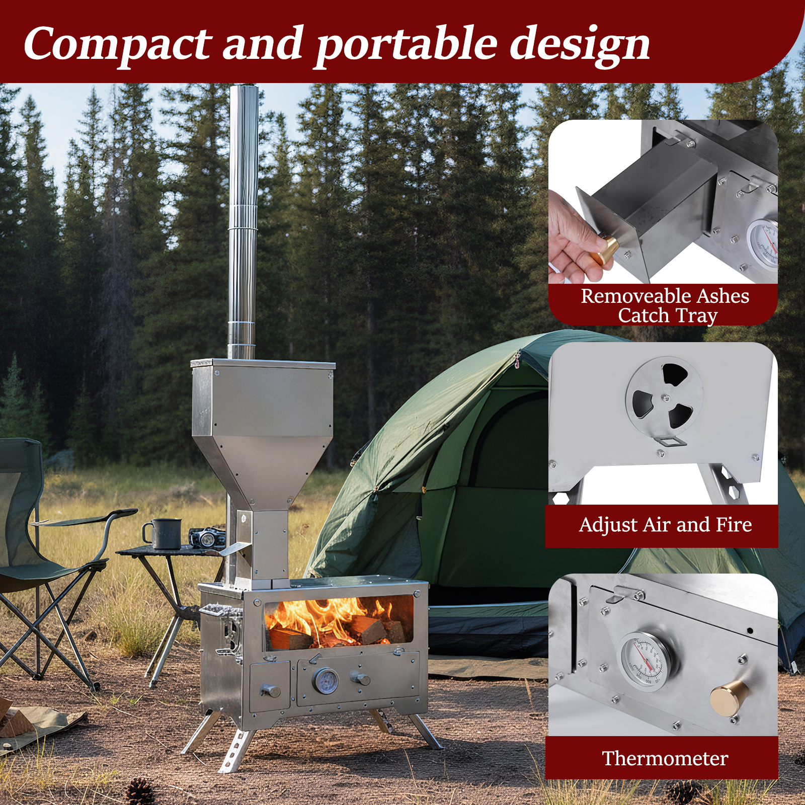 Wood Stove with Chimney Pipe P - Outdoor Hunting And Fishing recensie en prijs